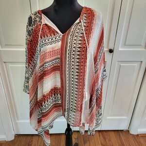 Orange And White Chiffon Poncho  Cato Sz 22/24 Boho Hippie Beachy Festival